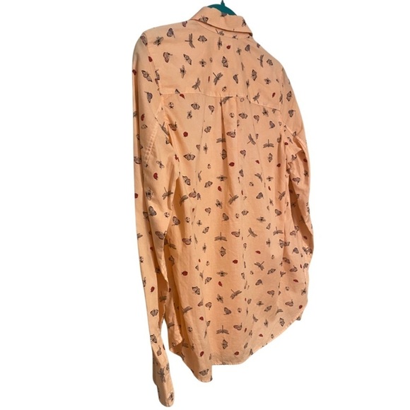 GAP Fitted Boyfriend Shirt Button Down Peach Colored with Bugs Size XS - Picture 11 of 15